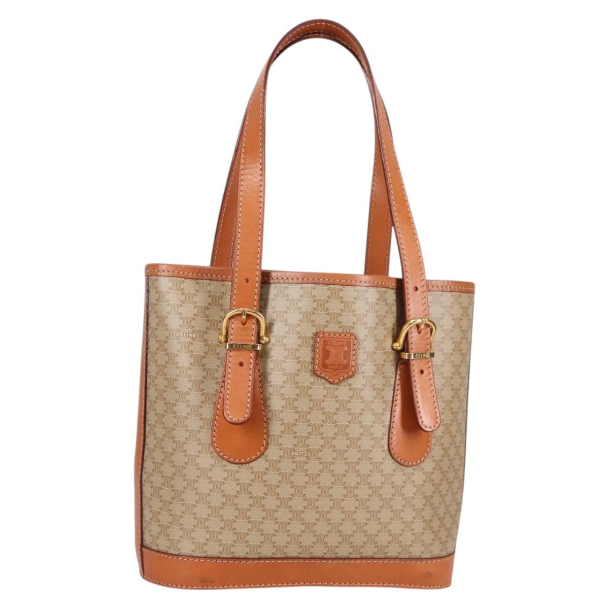 CELINE Macadam Canvas Tote Bag PVC Beige Gold Auth 141894V