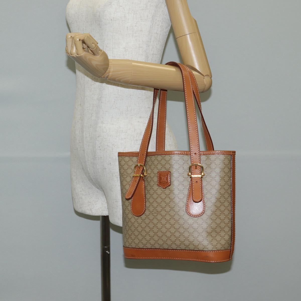 CELINE Macadam Canvas Tote Bag PVC Beige Gold Auth 141894V