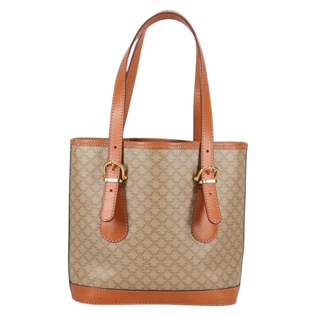 CELINE Macadam Canvas Tote Bag PVC Beige Gold Auth 141894V