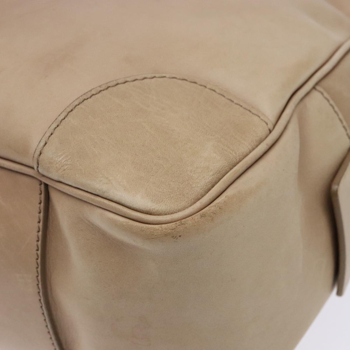 CELINE Hand Bag Leather Beige Gold Auth 141898