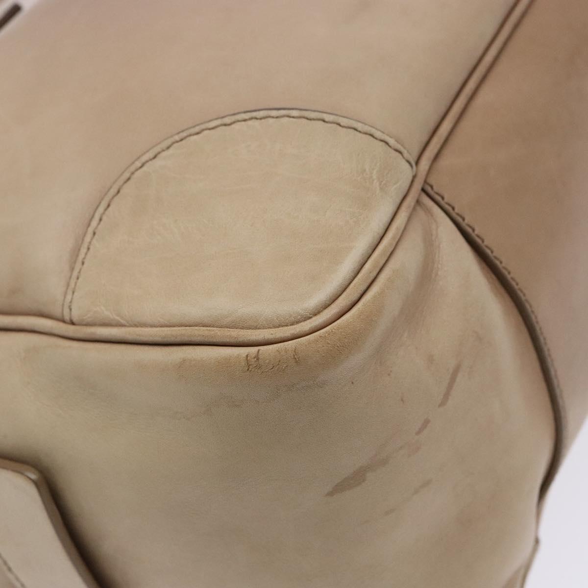 CELINE Hand Bag Leather Beige Gold Auth 141898
