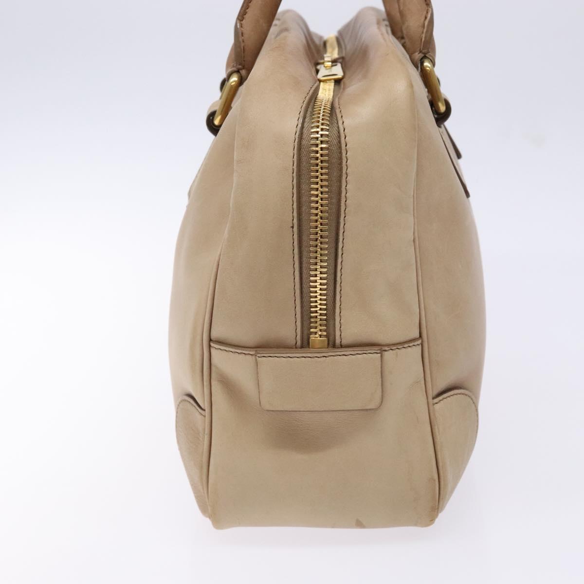 CELINE Hand Bag Leather Beige Gold Auth 141898