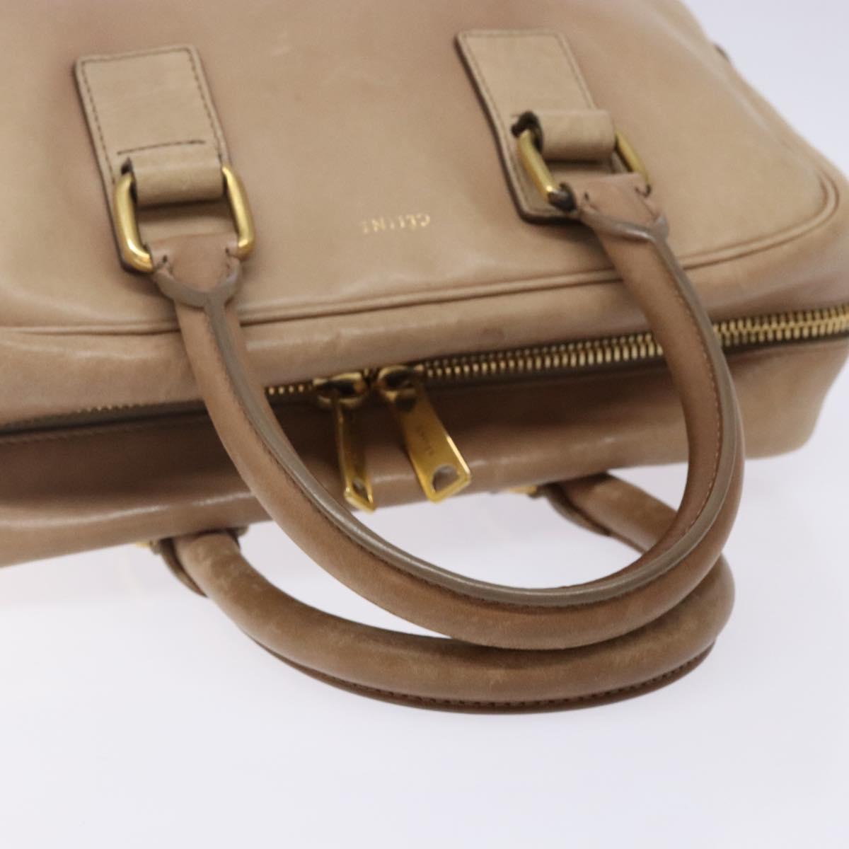 CELINE Hand Bag Leather Beige Gold Auth 141898