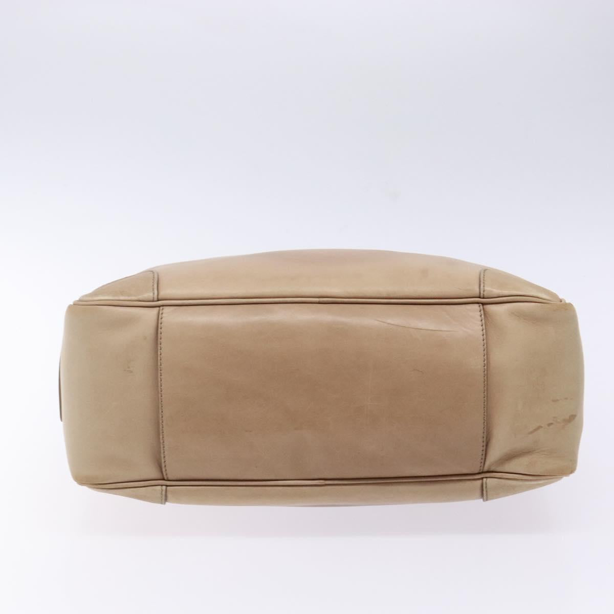 CELINE Hand Bag Leather Beige Gold Auth 141898