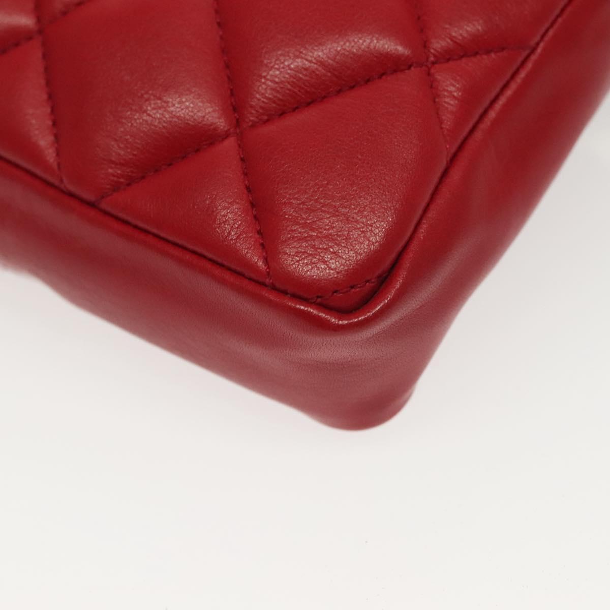 CHANEL Waist Bag Lamb Skin Red Gold CC Auth 141904