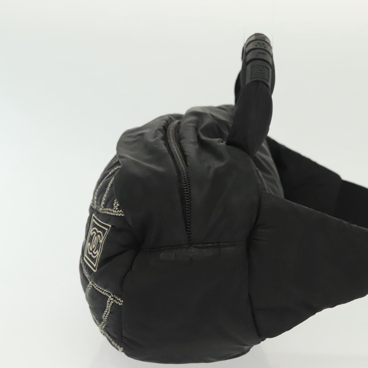 CHANEL Sports Line COCO Mark Waist Bag Nylon Black Silver CC Auth 141906