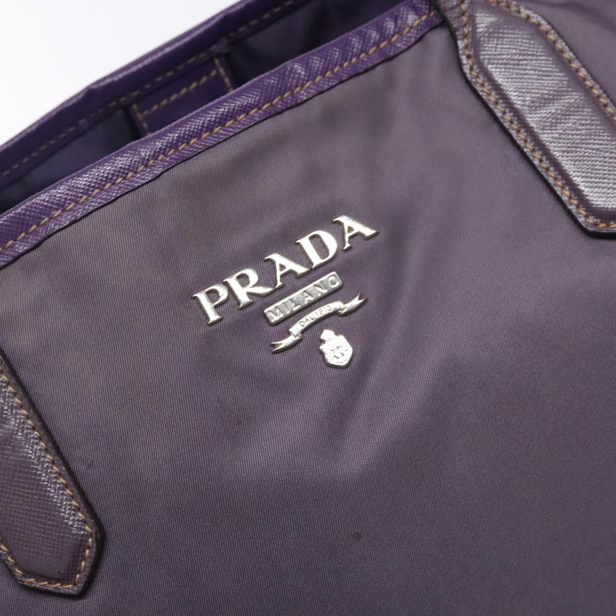 PRADA Tote Bag Nylon Silver Purple Auth 141908