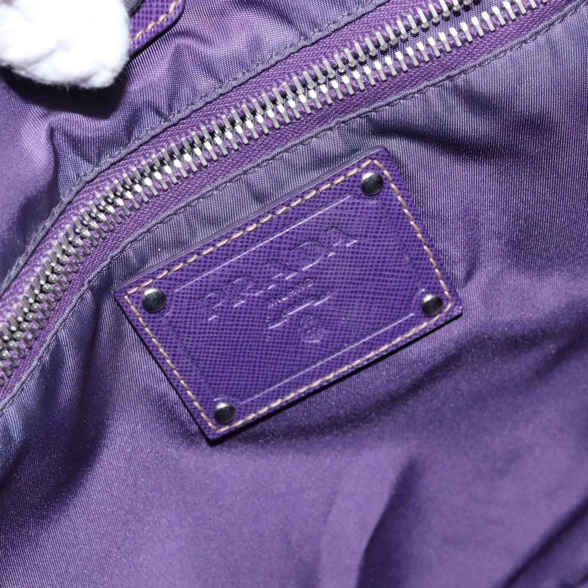 PRADA Tote Bag Nylon Silver Purple Auth 141908