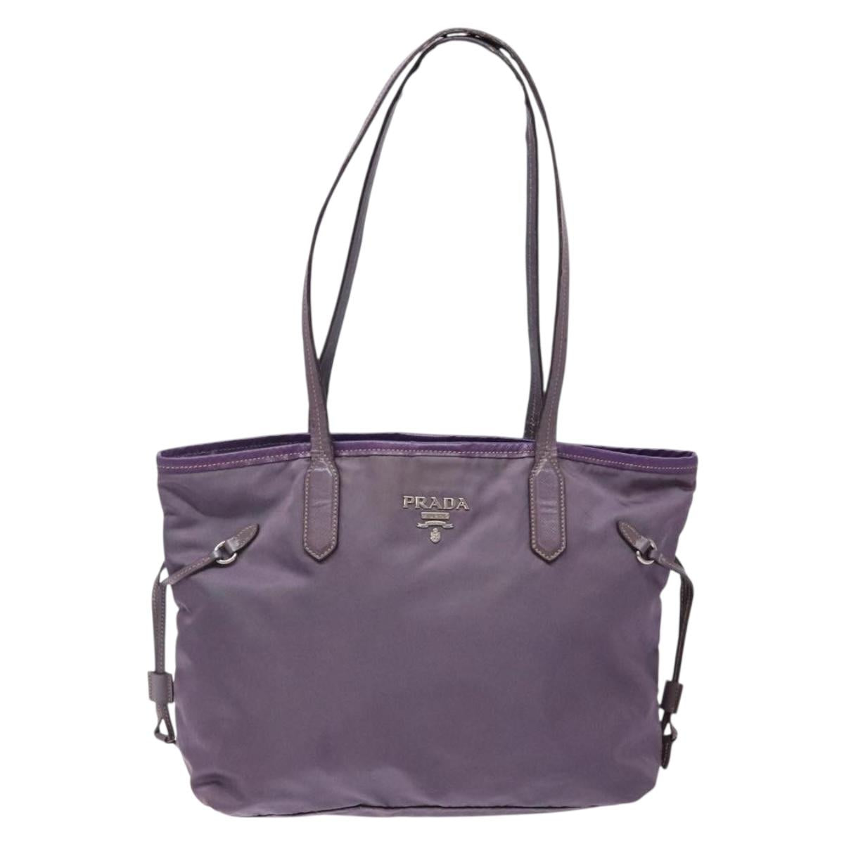 PRADA Tote Bag Nylon Silver Purple Auth 141908