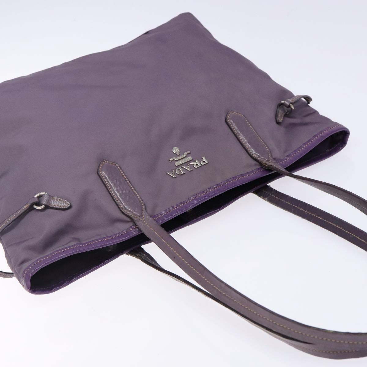 PRADA Tote Bag Nylon Silver Purple Auth 141908