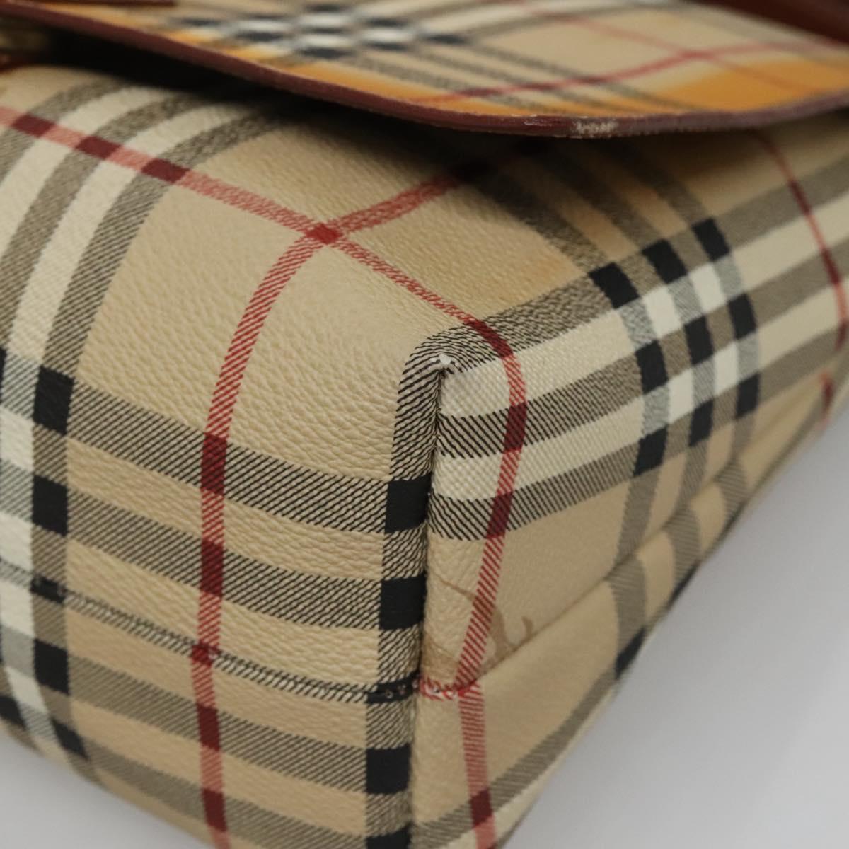BURBERRY Nova Check Shoulder Bag PVC Beige Gold Auth 141912