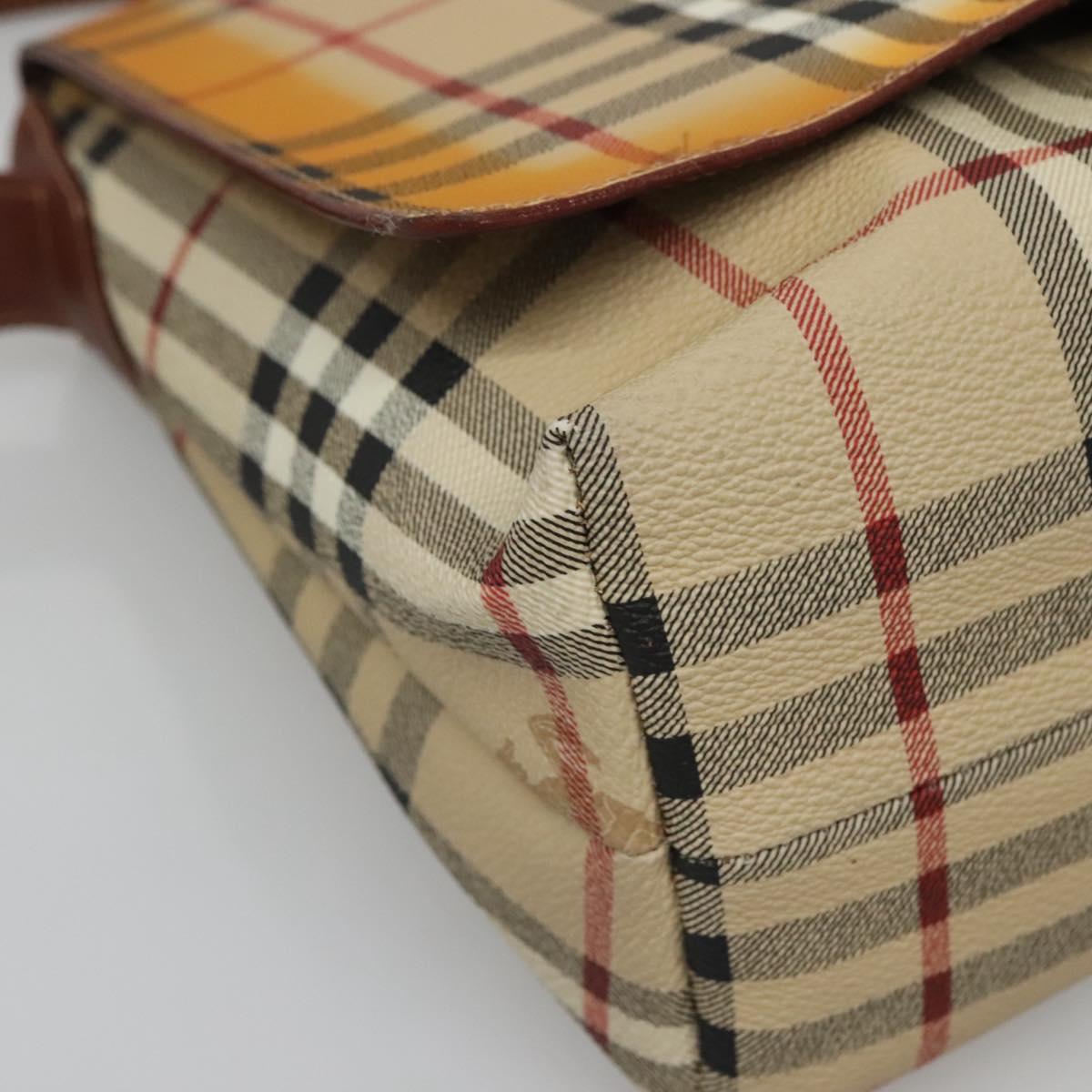 BURBERRY Nova Check Shoulder Bag PVC Beige Gold Auth 141912