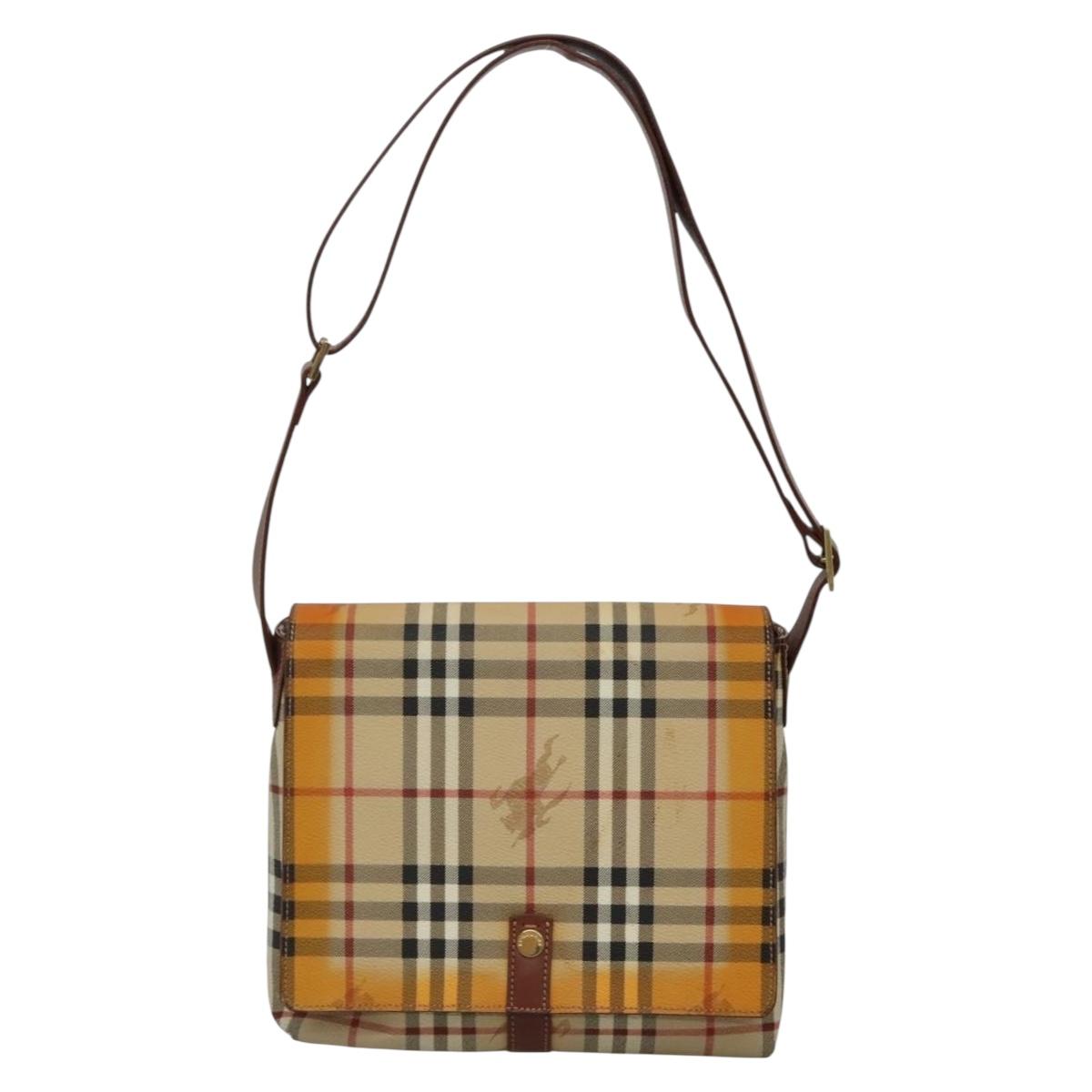 BURBERRY Nova Check Shoulder Bag PVC Beige Gold Auth 141912
