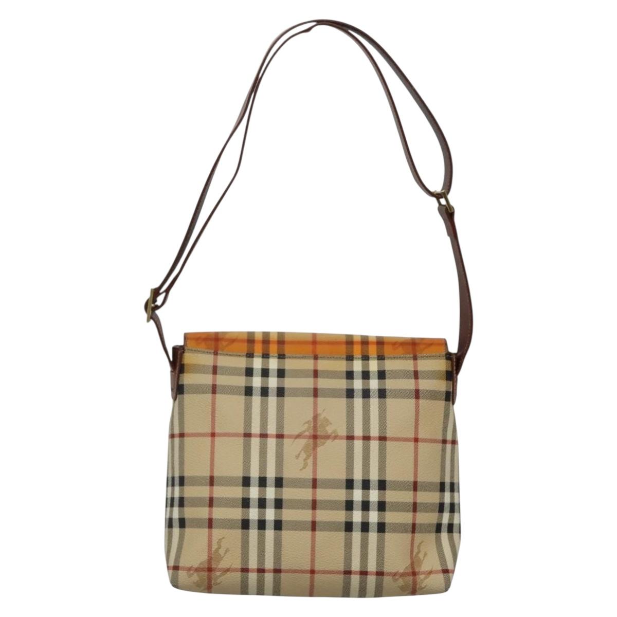 BURBERRY Nova Check Shoulder Bag PVC Beige Gold Auth 141912