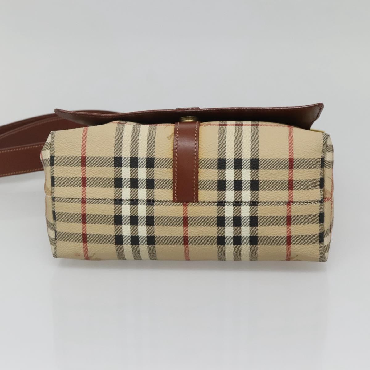 BURBERRY Nova Check Shoulder Bag PVC Beige Gold Auth 141912