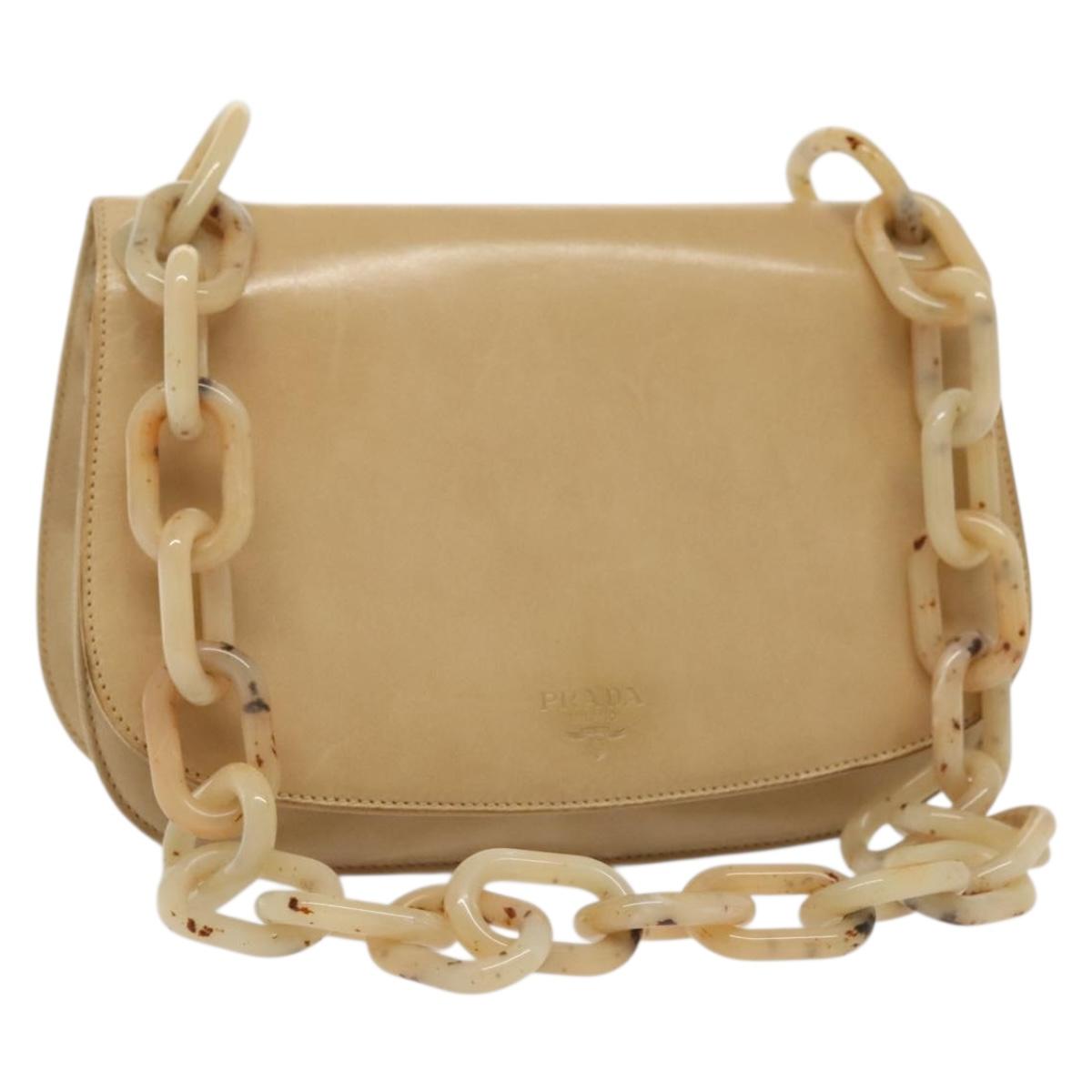 PRADA Chain Shoulder Bag Leather Beige Auth 141913
