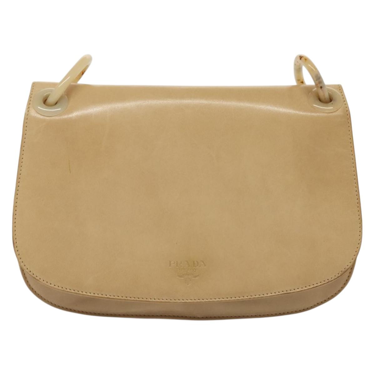 PRADA Chain Shoulder Bag Leather Beige Auth 141913