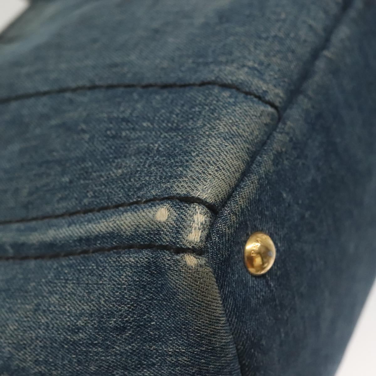 PRADA Canapa PM Hand Bag Denim 2way Blue Gold Auth 141917