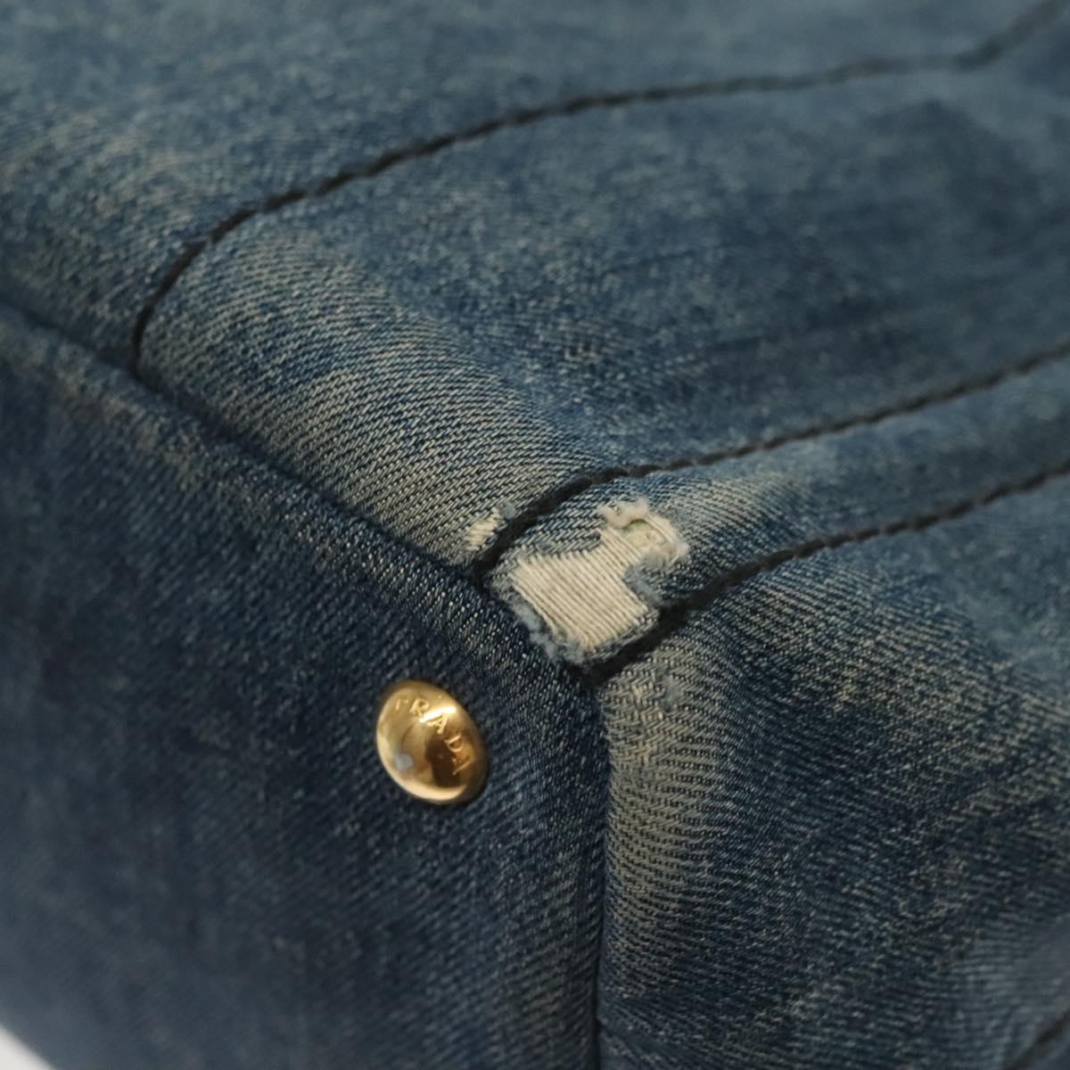 PRADA Canapa PM Hand Bag Denim 2way Blue Gold Auth 141917