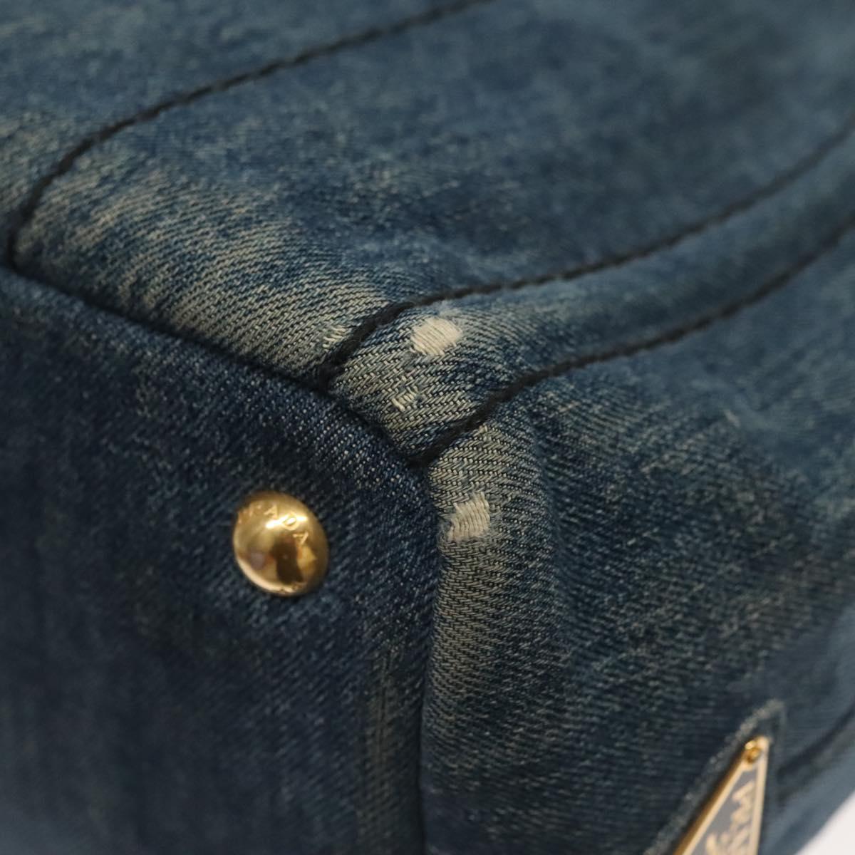 PRADA Canapa PM Hand Bag Denim 2way Blue Gold Auth 141917