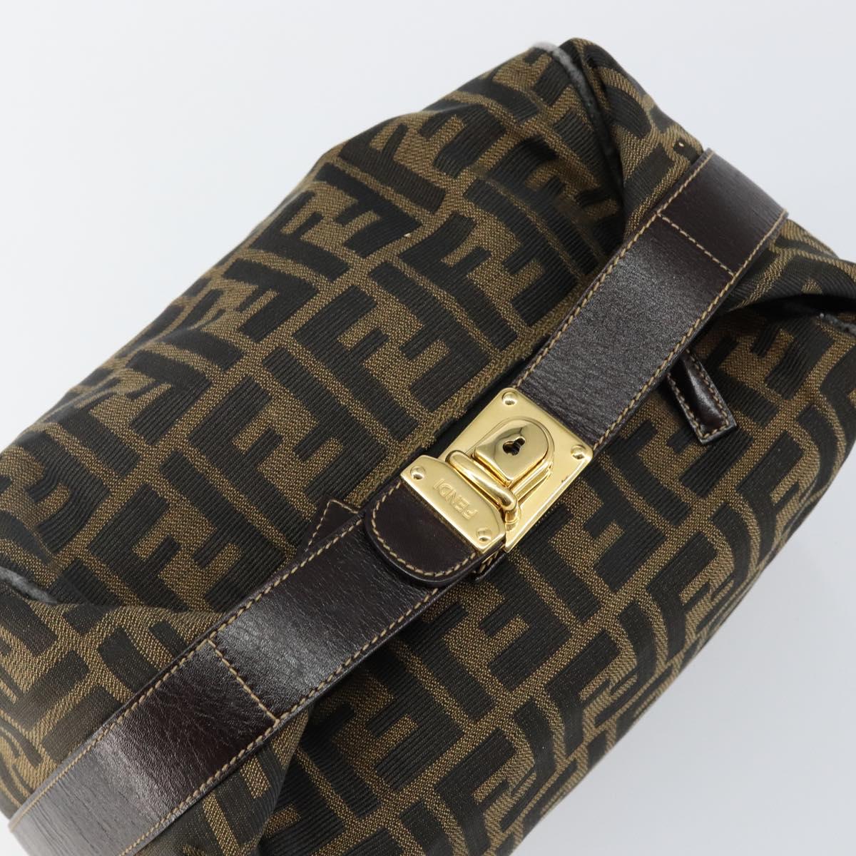 FENDI Zucca Canvas Hand Bag Black Brown Auth 141927