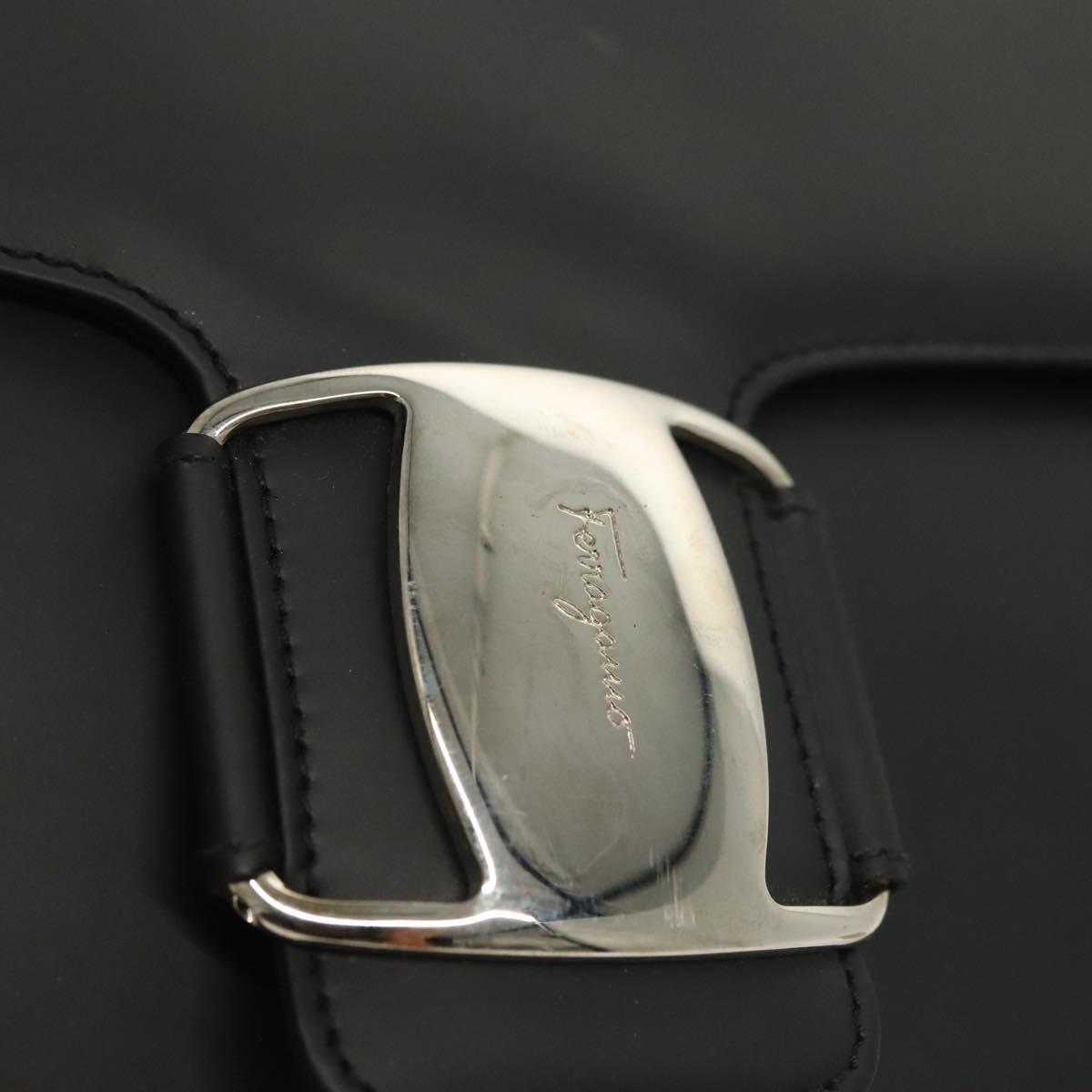 Salvatore Ferragamo Vala Shoulder Bag Leather Black Silver Auth 141933