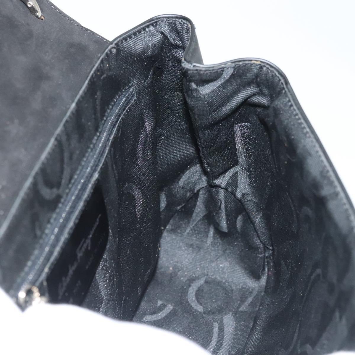 Salvatore Ferragamo Vala Shoulder Bag Leather Black Silver Auth 141933