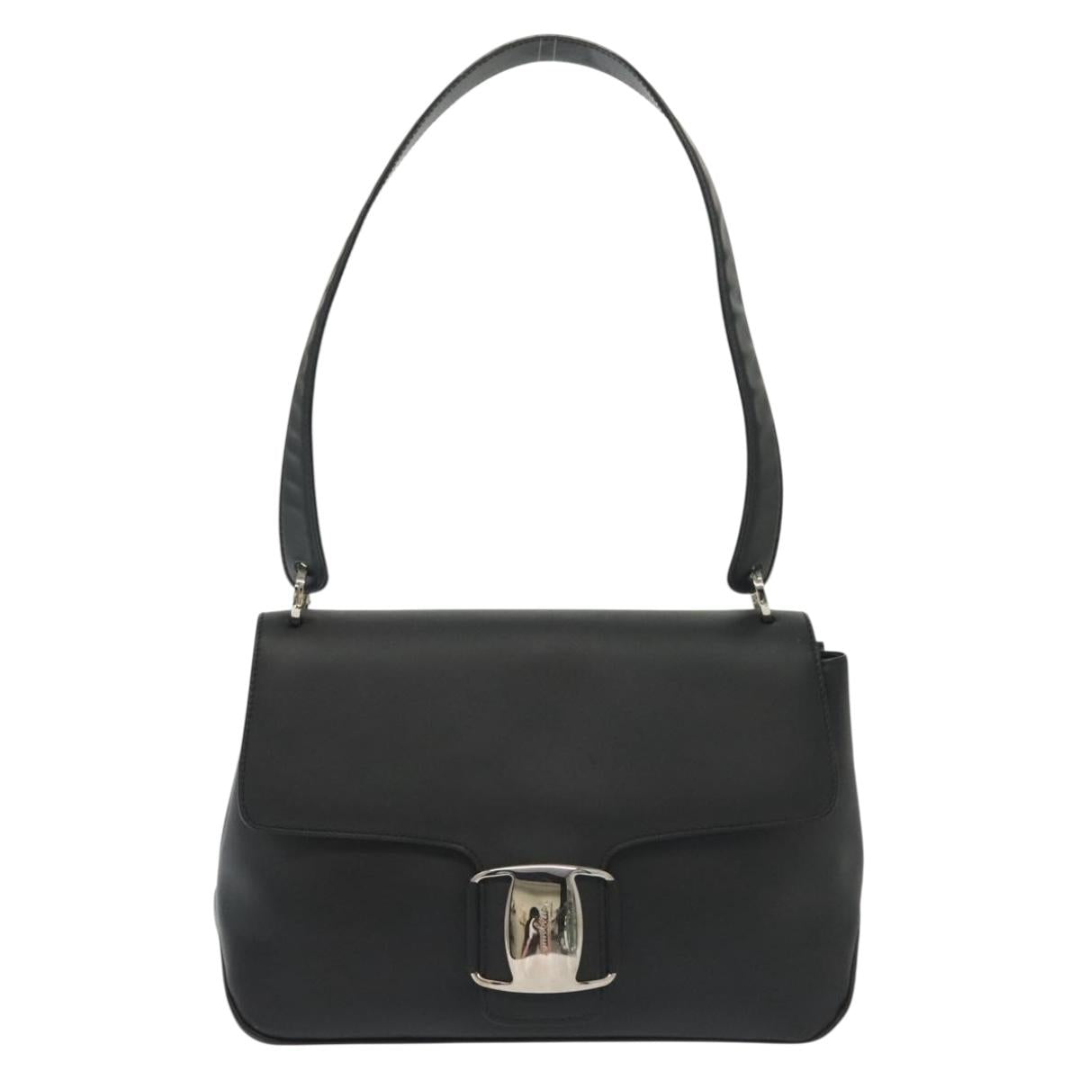 Salvatore Ferragamo Vala Shoulder Bag Leather Black Silver Auth 141933