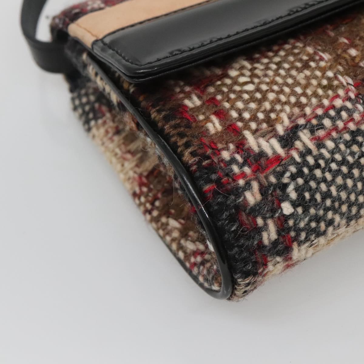 BURBERRY Nova Check Shoulder Bag Wool Beige Gold Auth 141941