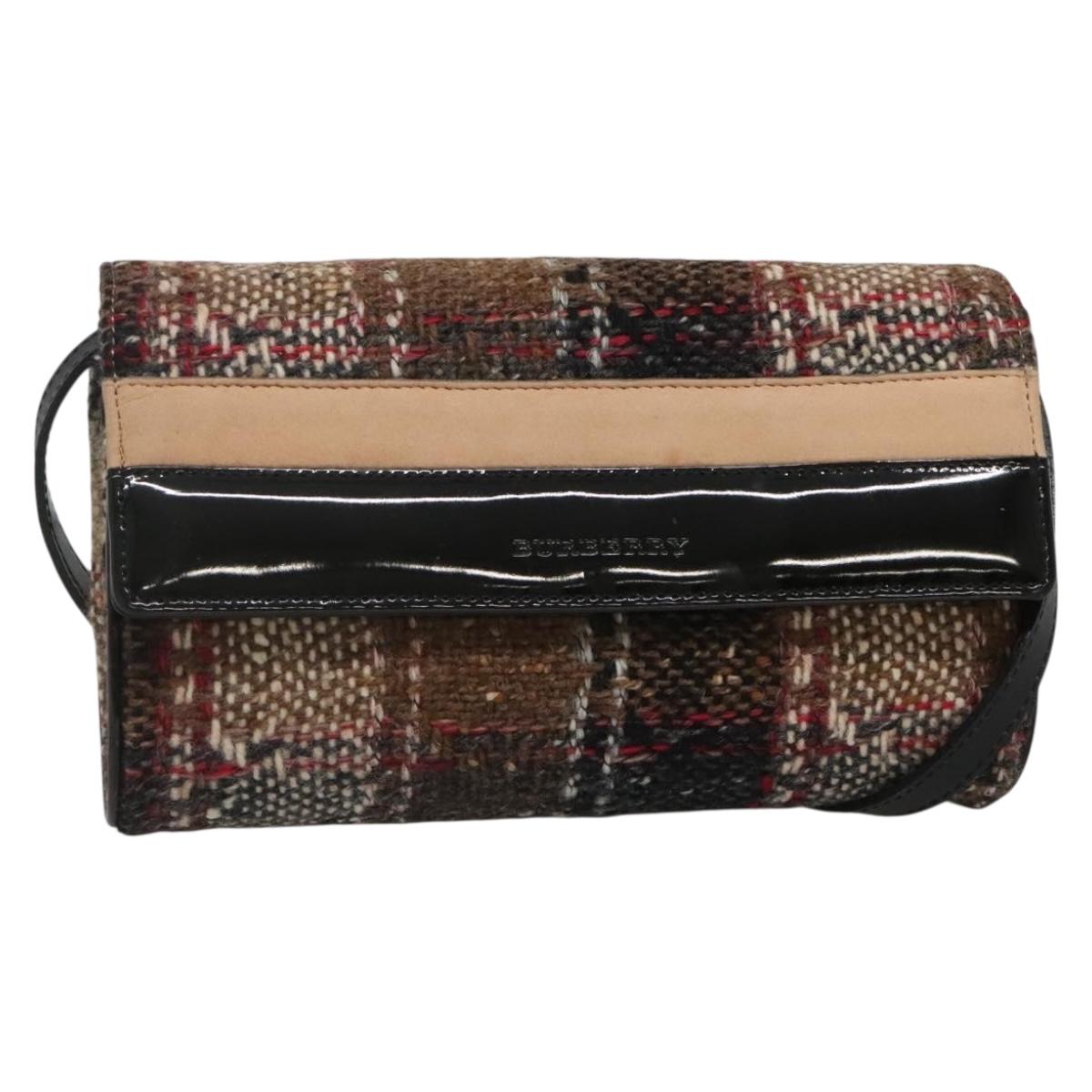 BURBERRY Nova Check Shoulder Bag Wool Beige Gold Auth 141941