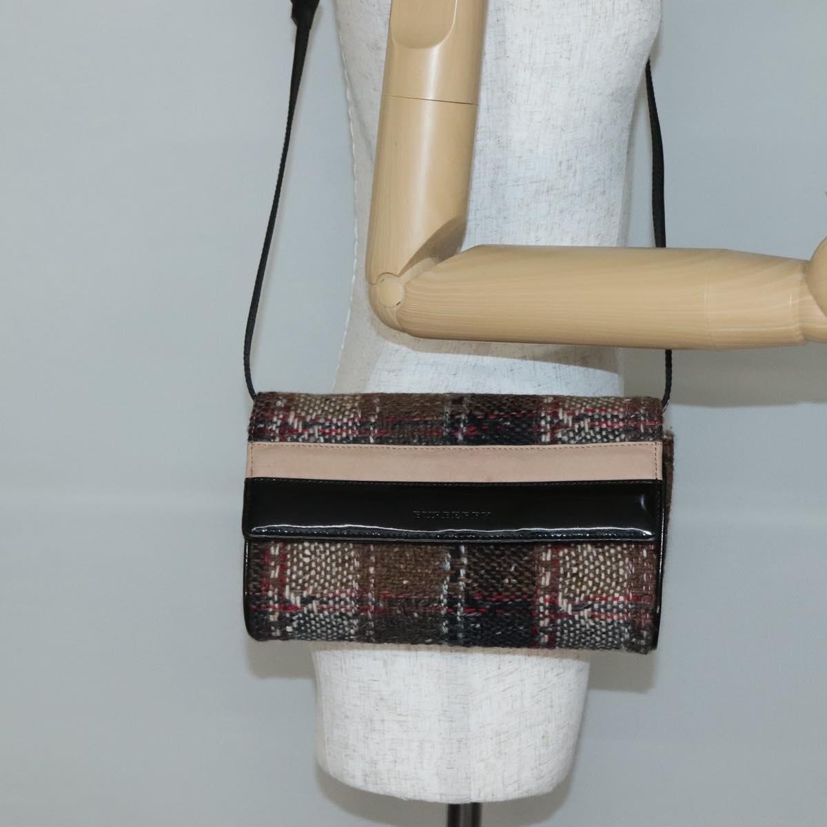 BURBERRY Nova Check Shoulder Bag Wool Beige Gold Auth 141941