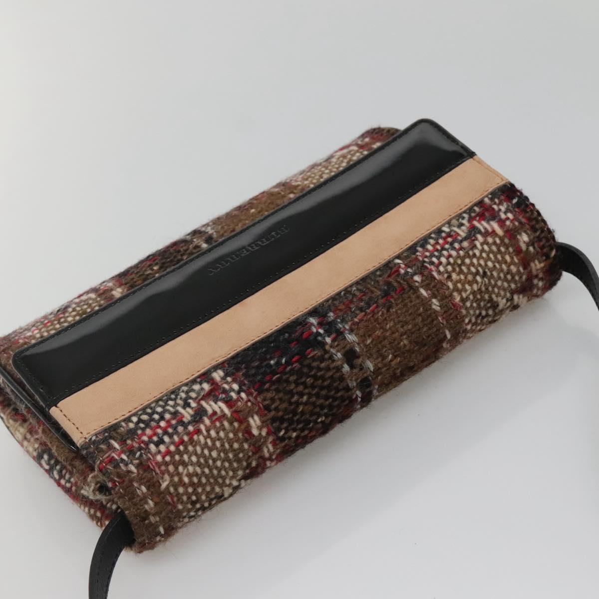 BURBERRY Nova Check Shoulder Bag Wool Beige Gold Auth 141941