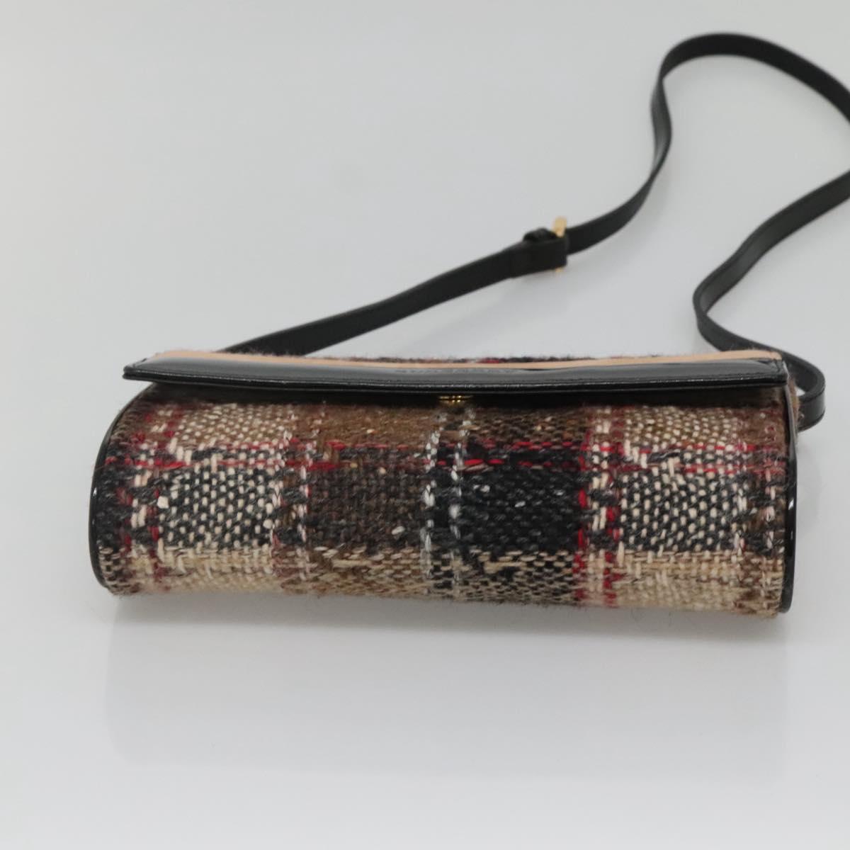 BURBERRY Nova Check Shoulder Bag Wool Beige Gold Auth 141941