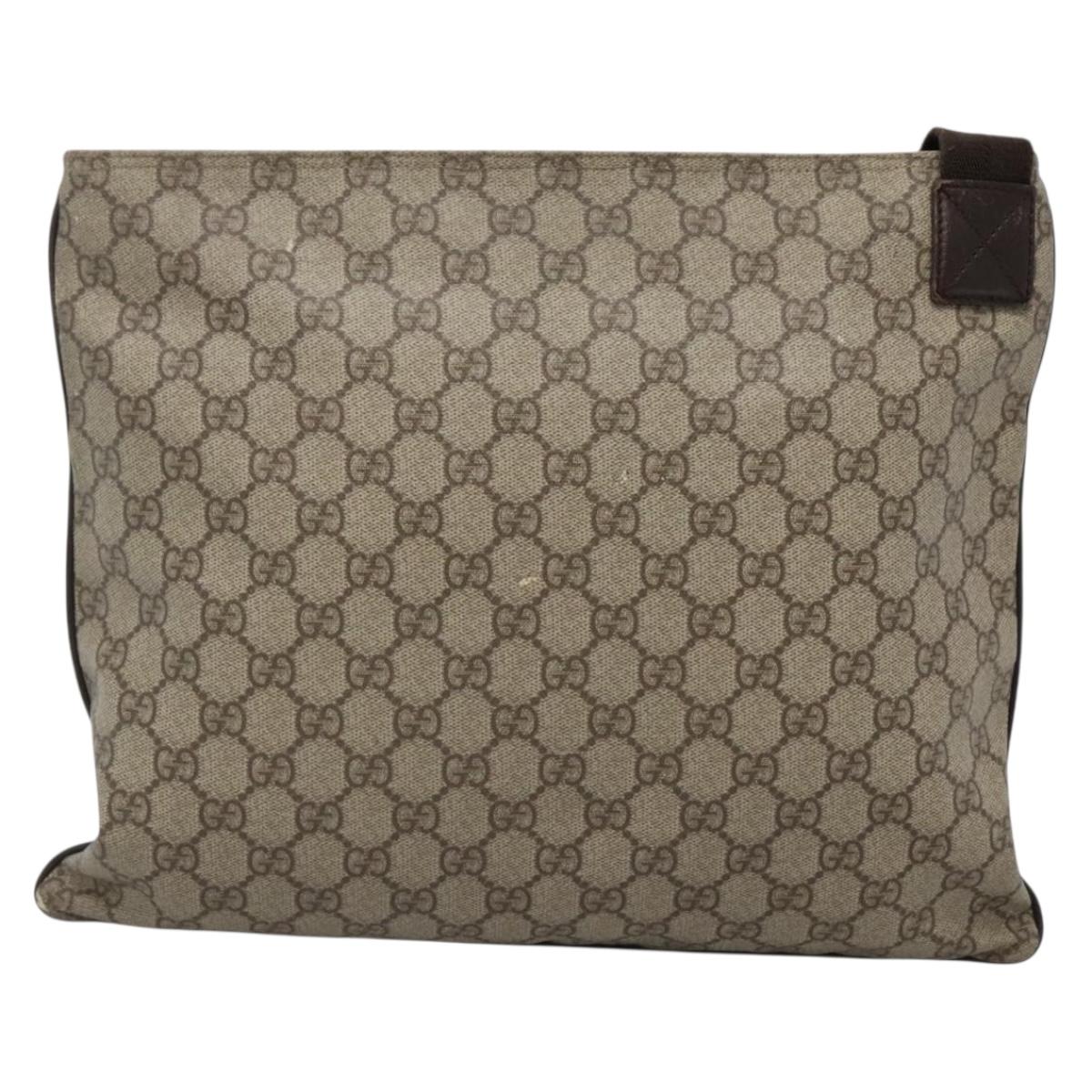 GUCCI GG Supreme Shoulder Bag PVC Leather Beige Silver 141198 Auth 141944