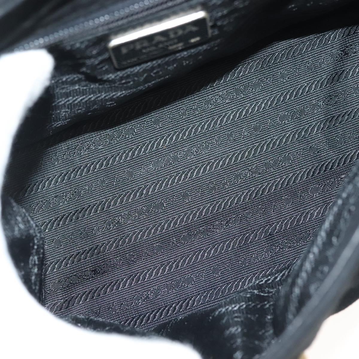 PRADA Hand Bag Suede Black Gold Auth 141959