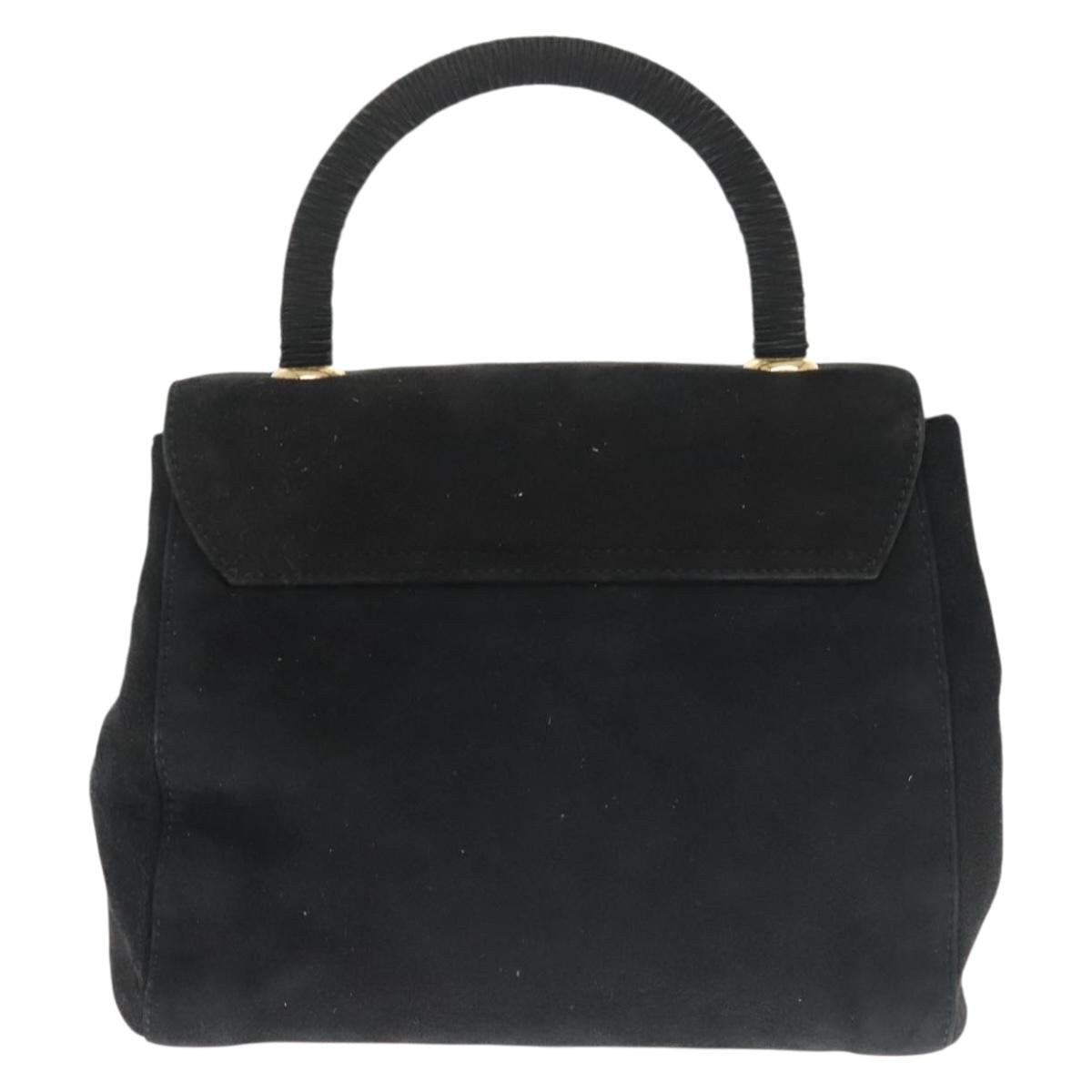 PRADA Hand Bag Suede Black Gold Auth 141959