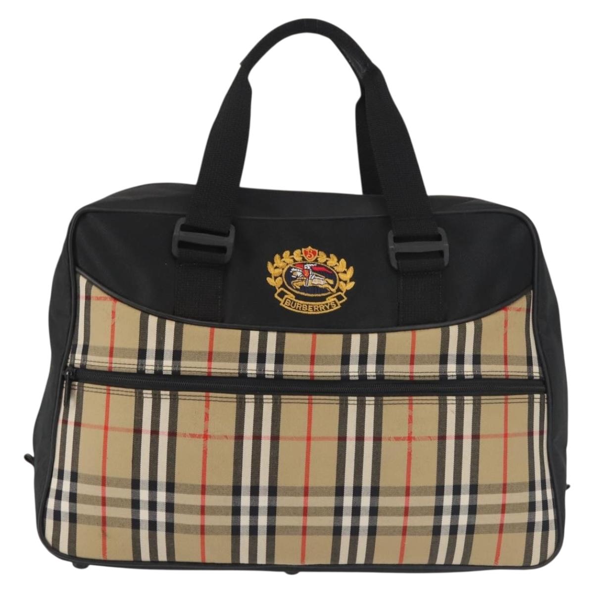 Burberrys Nova Check Boston Bag Canvas Beige Auth 141960