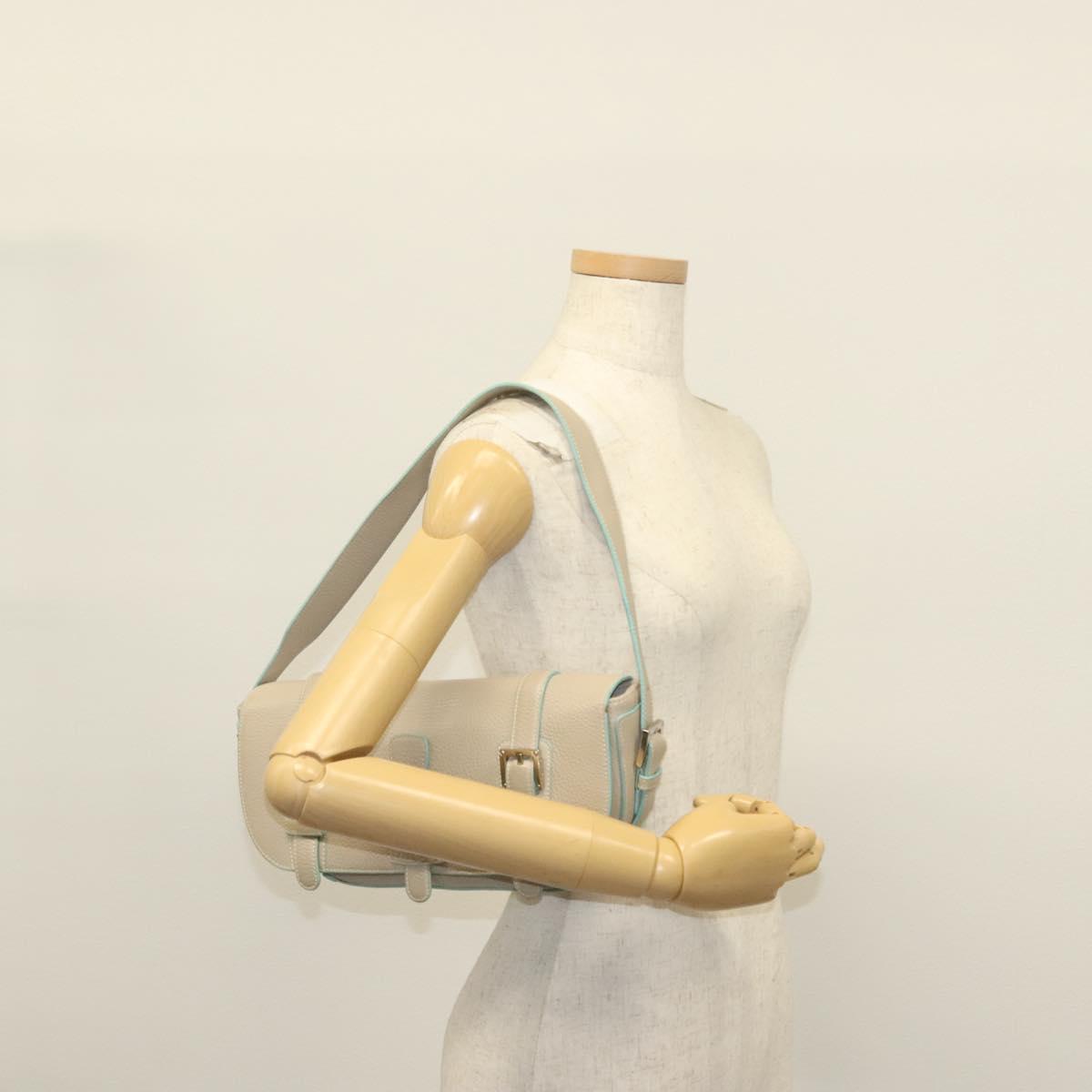 LOEWE Shoulder Bag Leather Beige Silver Auth 141961V