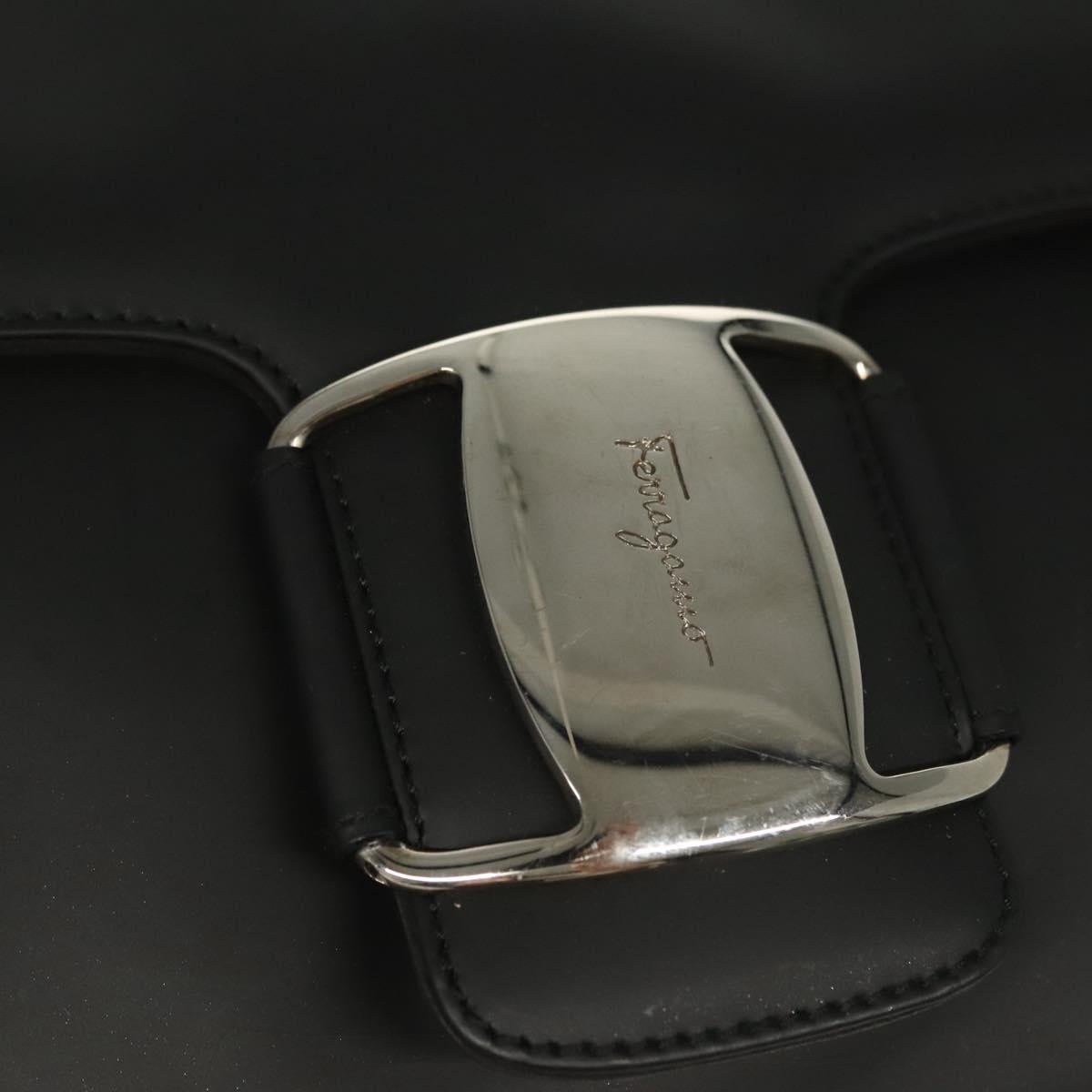 Salvatore Ferragamo Vala Shoulder Bag Leather Black Silver Auth 141973