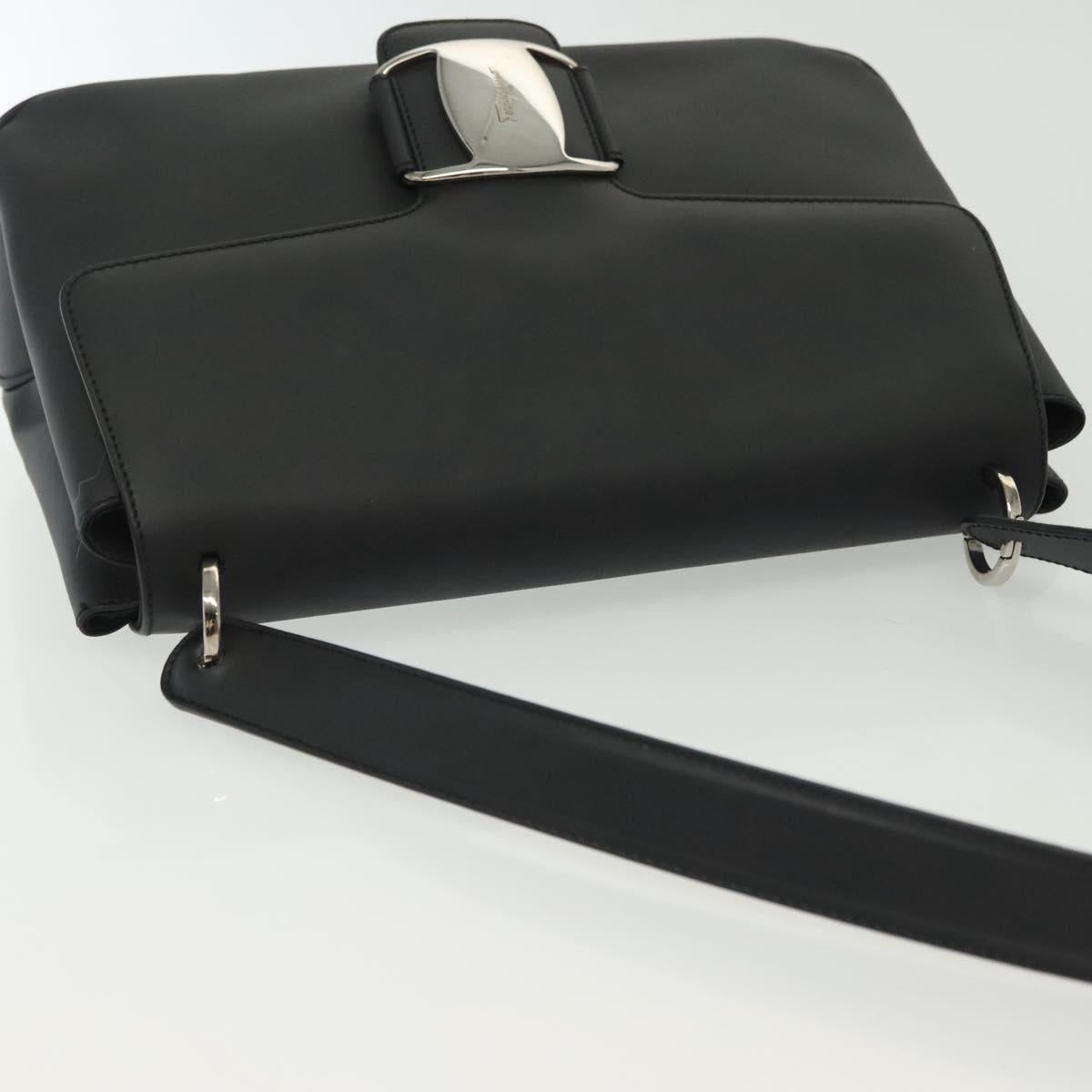 Salvatore Ferragamo Vala Shoulder Bag Leather Black Silver Auth 141973