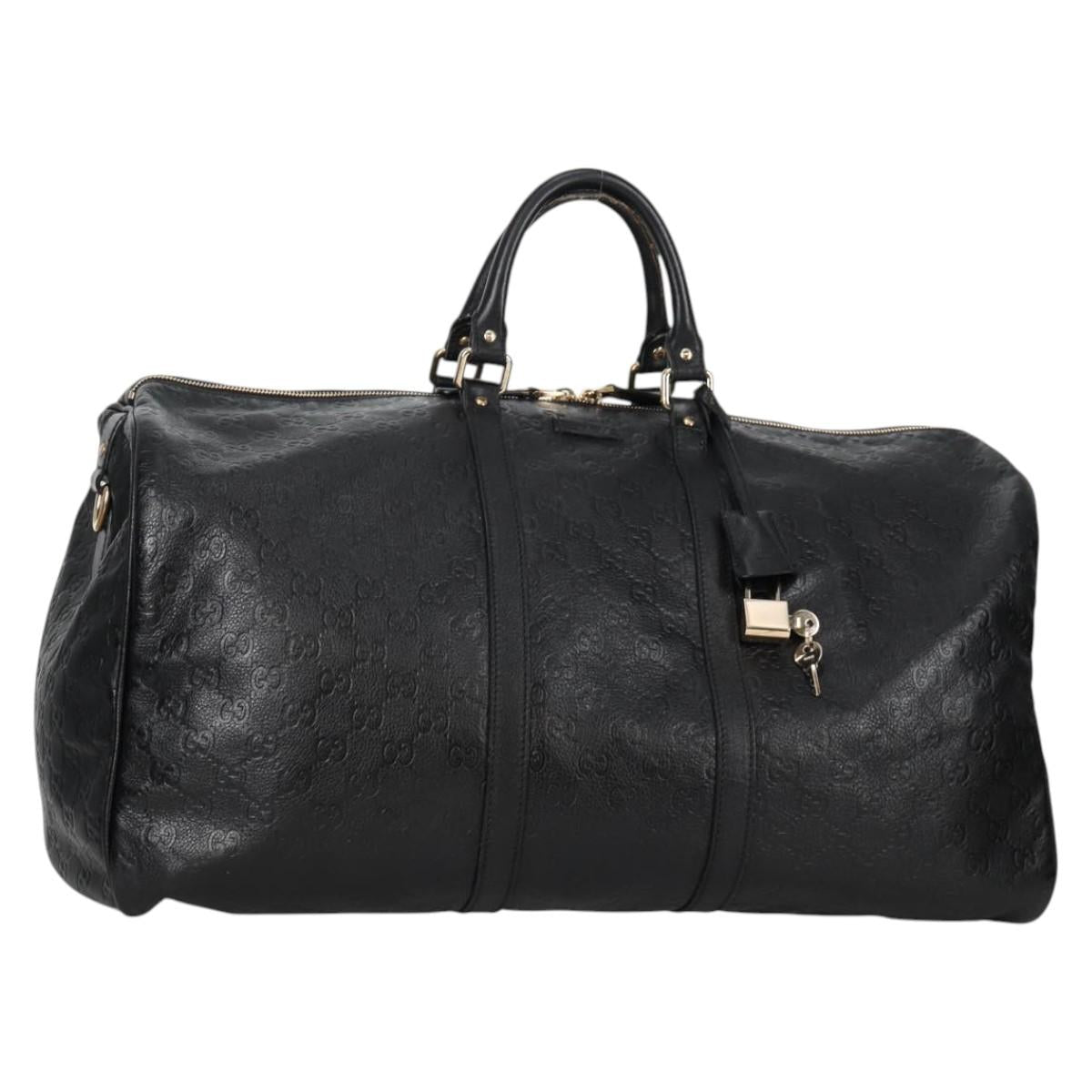 GUCCI GG Canvas Guccissima Boston Bag Leather Black Gold 206500 Auth 141974V