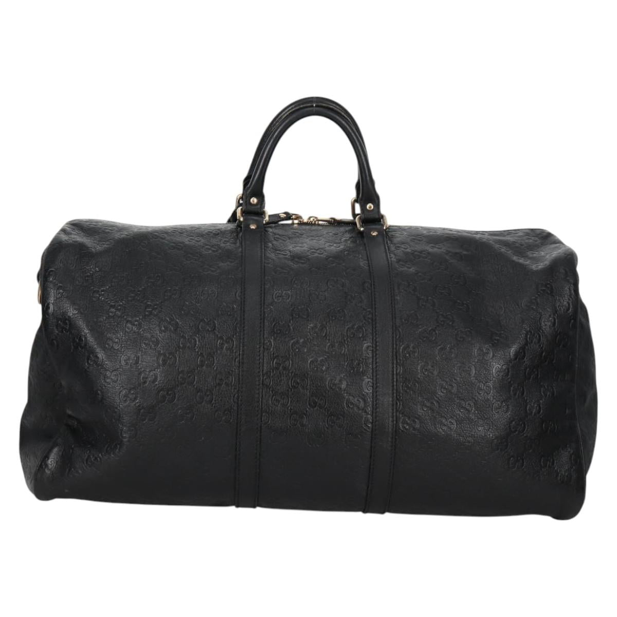 GUCCI GG Canvas Guccissima Boston Bag Leather Black Gold 206500 Auth 141974V
