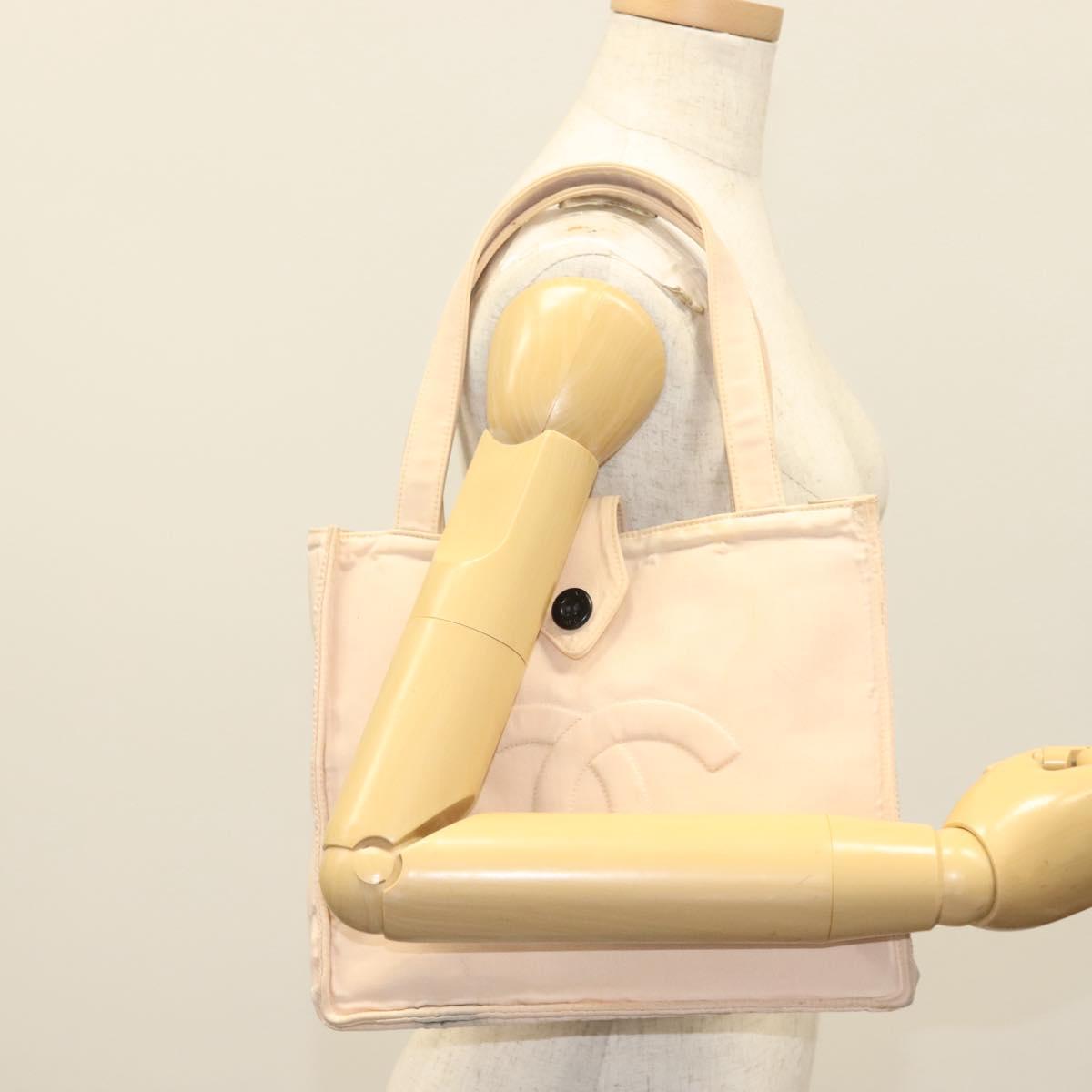 CHANEL COCO Mark Hand Bag Nylon Beige Gold CC Auth 141982