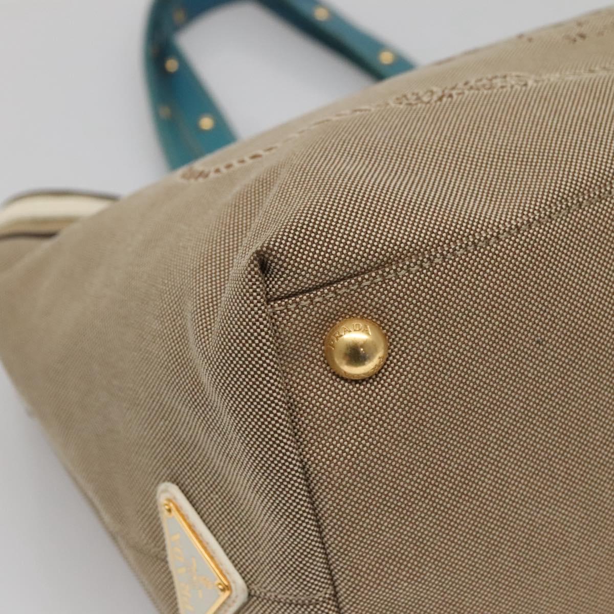 PRADA Studs Tote Bag Canvas Leather Beige Gold Auth 141984V
