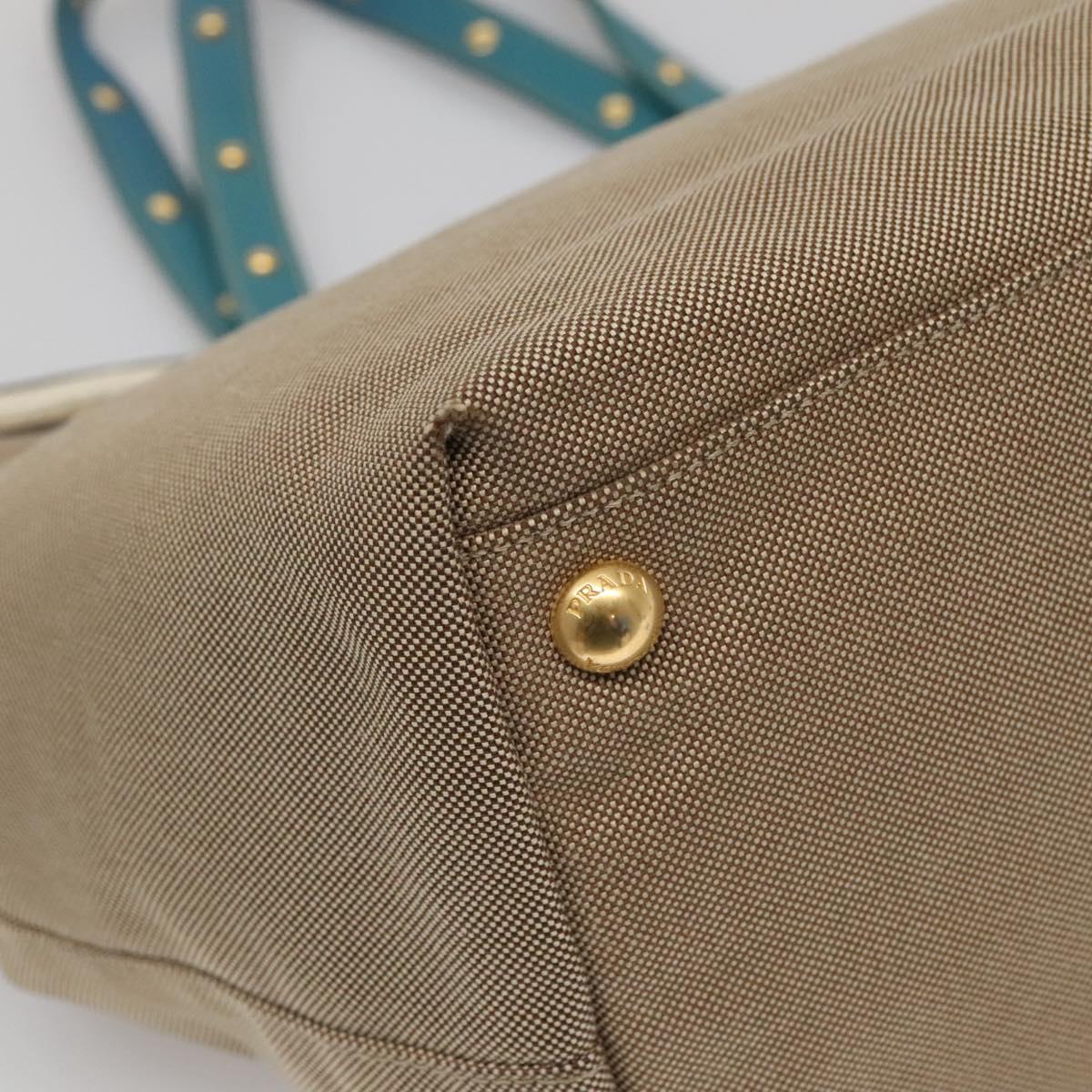 PRADA Studs Tote Bag Canvas Leather Beige Gold Auth 141984V
