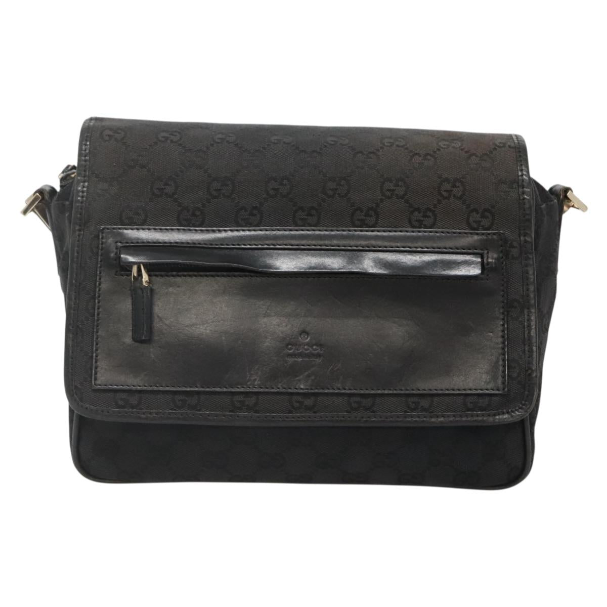 GUCCI GG Canvas Shoulder Bag Black Gold 019 0375 Auth 141991