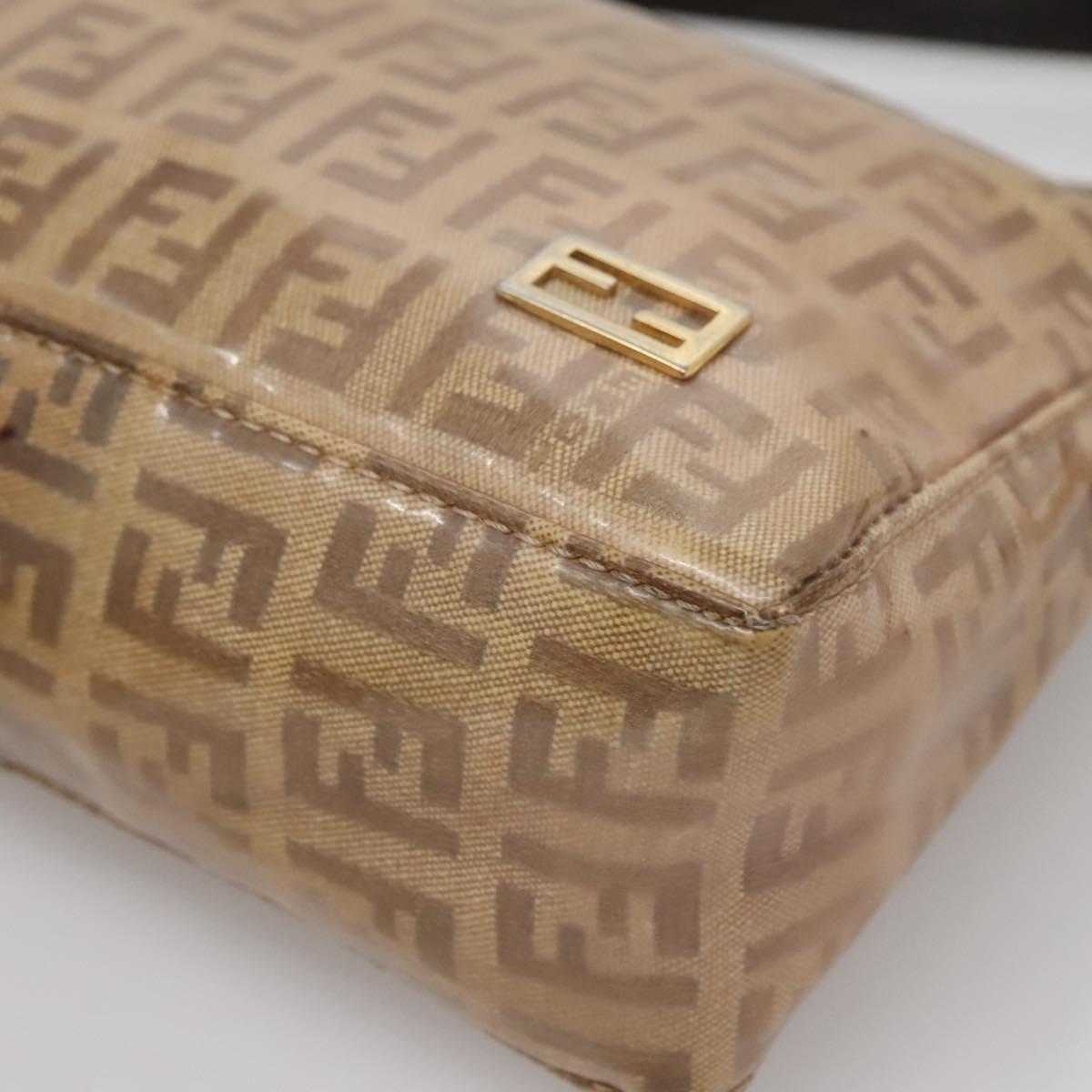 FENDI Zucchino Canvas Accessory Pouch Enamel Brown Gold Auth 141994