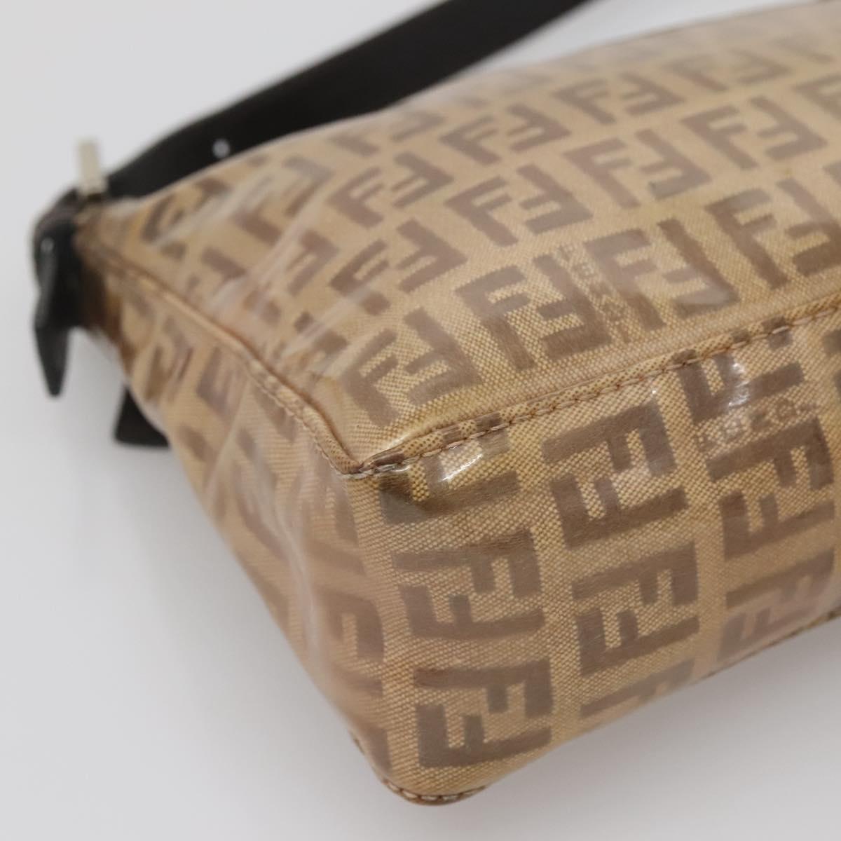 FENDI Zucchino Canvas Accessory Pouch Enamel Brown Gold Auth 141994