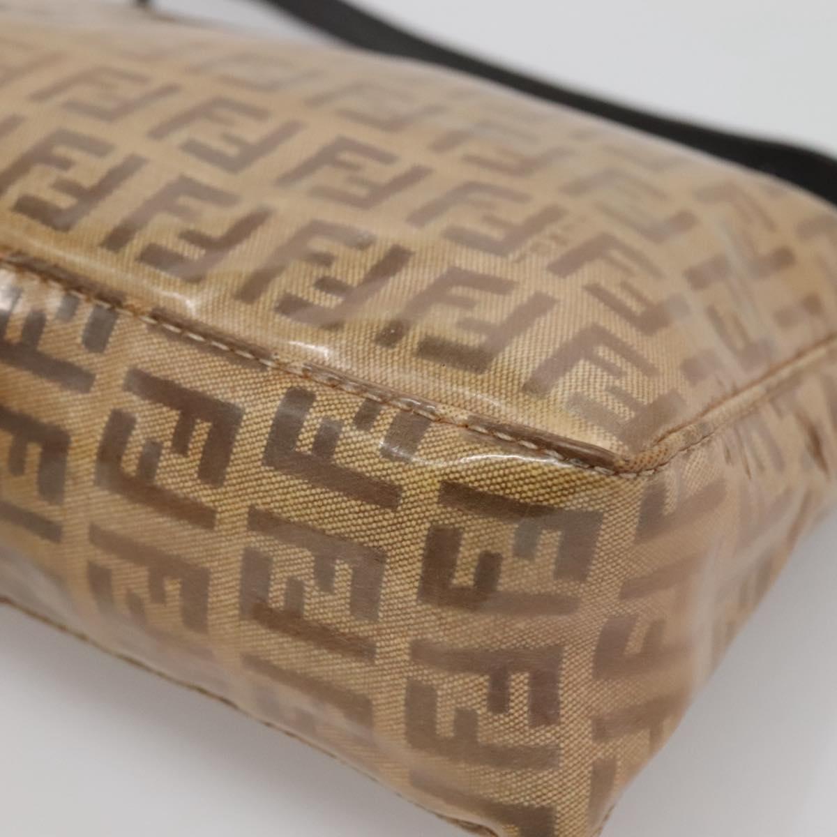 FENDI Zucchino Canvas Accessory Pouch Enamel Brown Gold Auth 141994