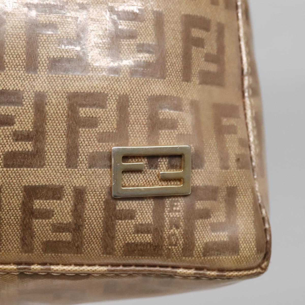 FENDI Zucchino Canvas Accessory Pouch Enamel Brown Gold Auth 141994